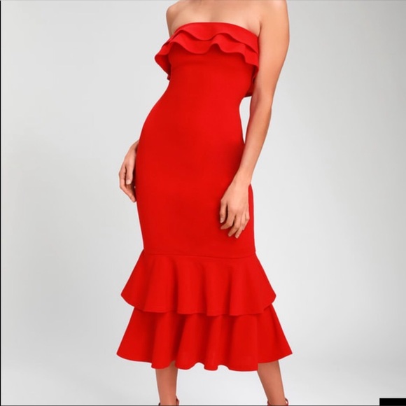 Lulus Dresses & Skirts - red midi strapless dress